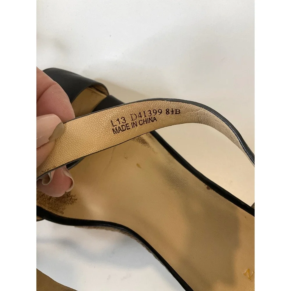 Cole Haan Grand 360 Espadrille Wedge Black Leather Sandals Strappy Summer Casual